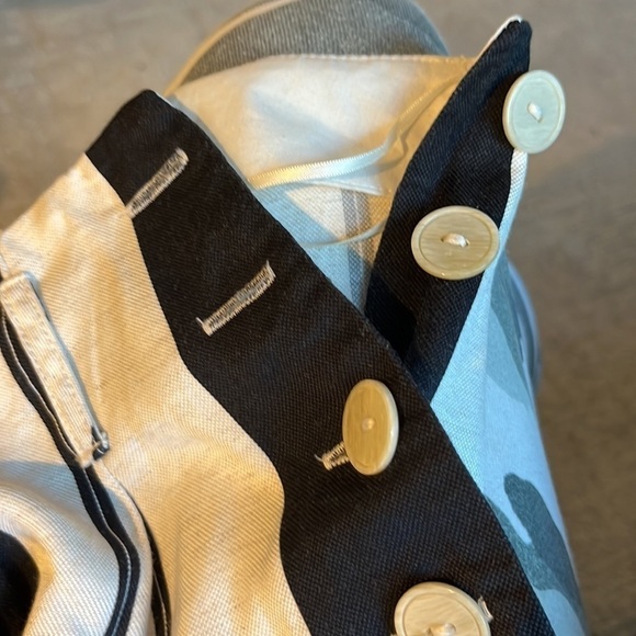 Women’s Topshop Linen Black & Cream Striped Side Button Trousers Sz 2 - Picture 4 of 8